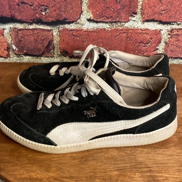 Puma Liga Suede Black & White Leather Sneakers Size 7.5 - Picture 7 of 14